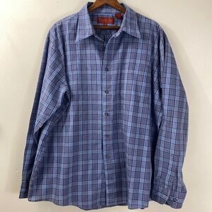 Vintage Lion's Den XL Plaid Button Down Shirt Long Sleeve Blue Brown Menswear